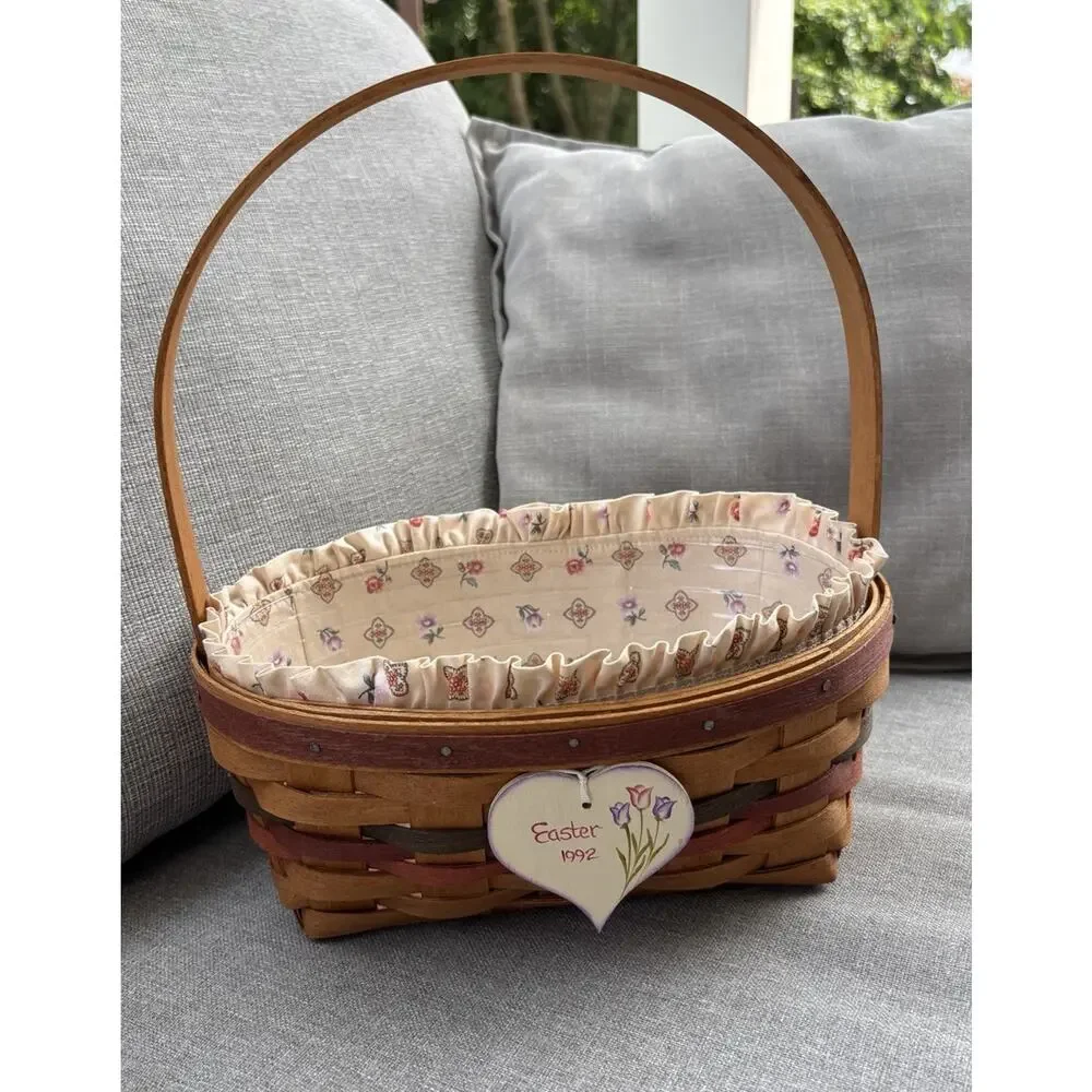 Longaberger Easter Basket 1992 Liner & Protector & Charm